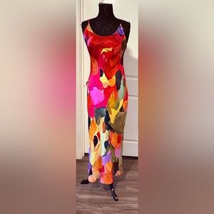 Conditions Apply Elva Slip Midi Dress Colorful Abstract Women's Dress Size Small